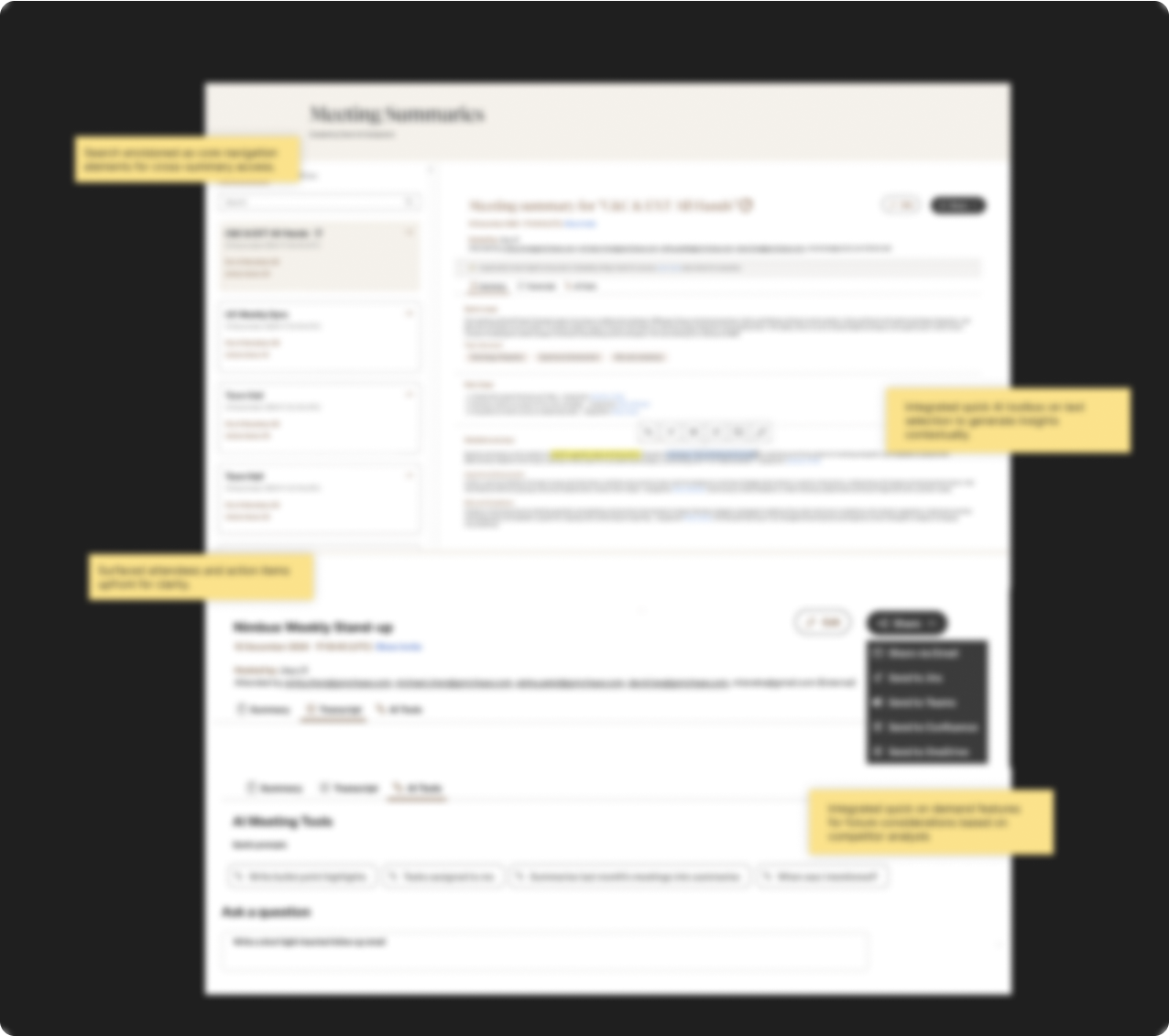 Early concept mock showing quick AI toolbox and summary layout
