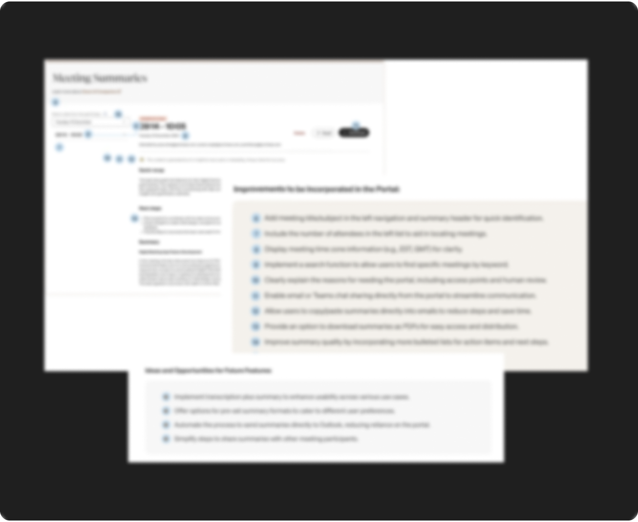Usability session screenshots with annotations